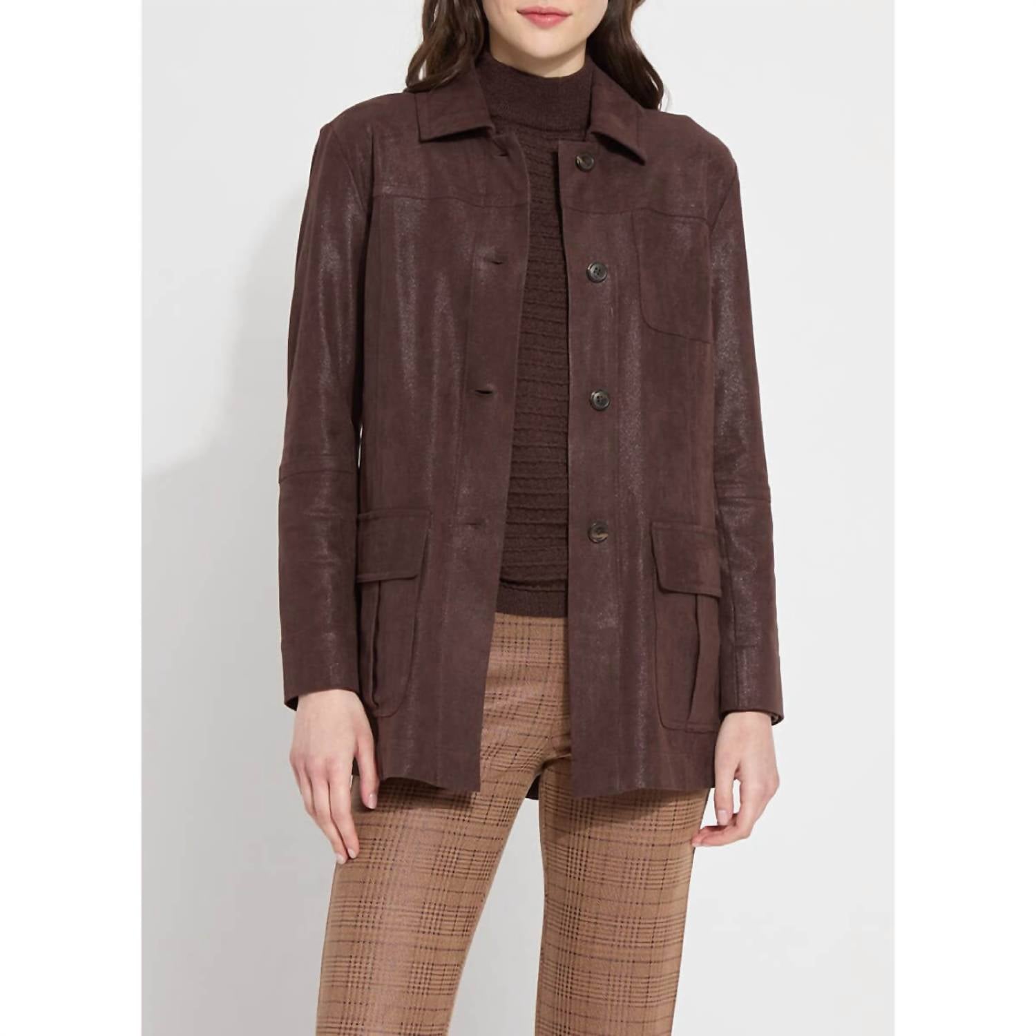 

Куртка Lora Foil Faux Suede Utility в цвете Dark Mocha Lysse