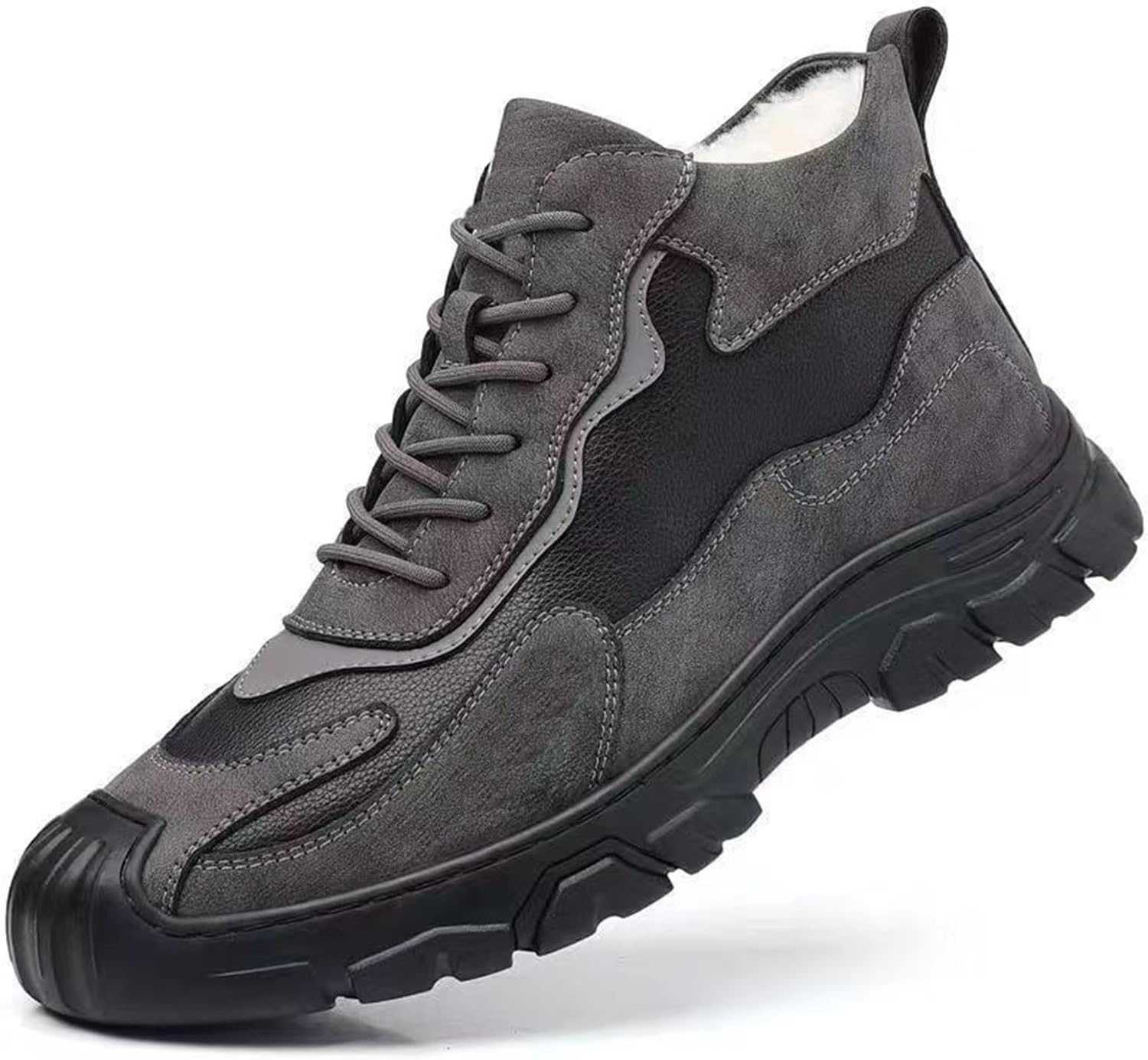 

Мужские зимние ботинки высокие с флисовой подкладкой, снегоступы для мужчин, водонепроницаемые ботинки с усиленным носком, противоскользящая ПВХ подошва для походов, повседневной носки, ботинки и зимняя обувь Generic, серый