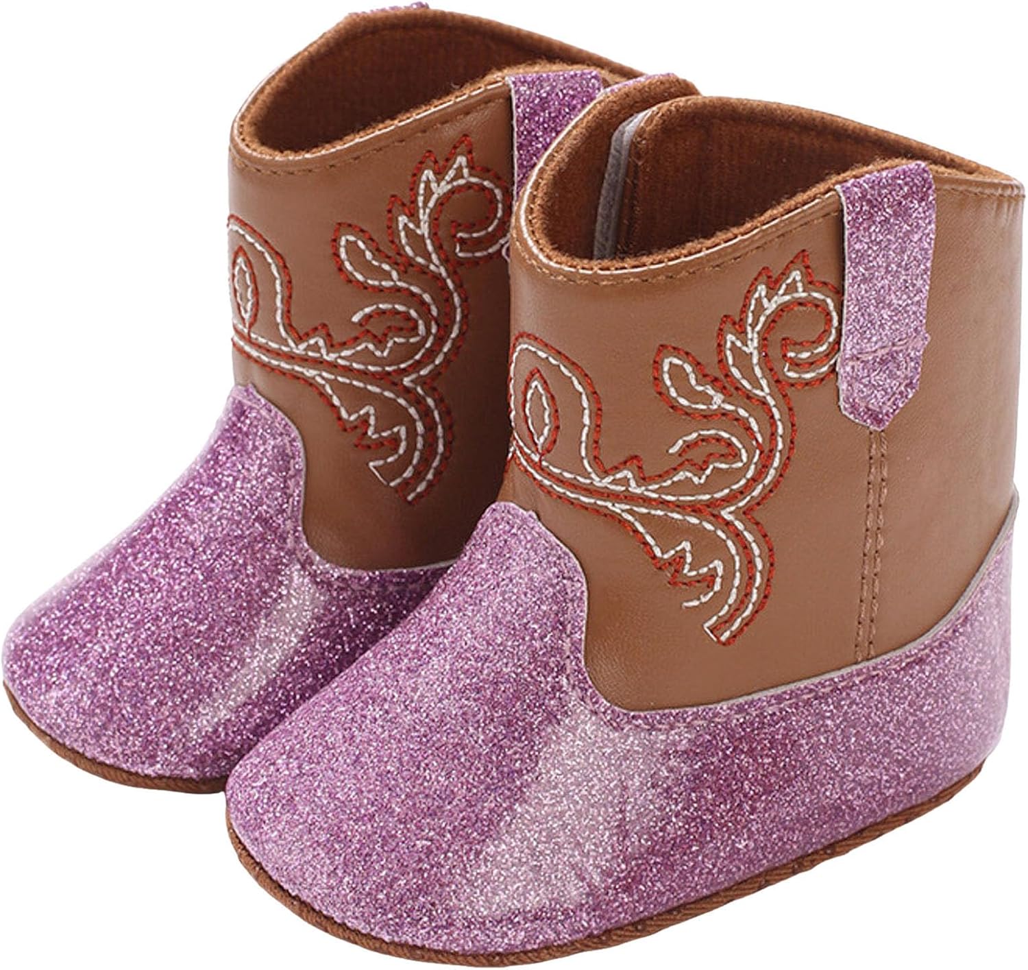 

Детские ковбойские ботинки IWIHMIV для малышей с мягкой подошвой, вестерн-стиль, для мальчиков и девочек, с круглым носком, милые, удобные, с нескользящей подошвой, фиолетовый