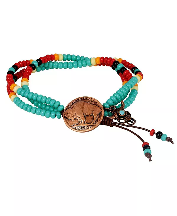 

16325 браслет из чешских бусин из кожи буйвола, никелевой чехии, многорядный American Coin Treasures, silver