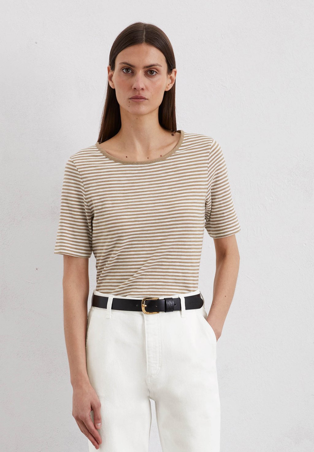 

Футболка с принтом SHORT SLEEVE ROUND NECK STRIPED Marc O'Polo, бежевый