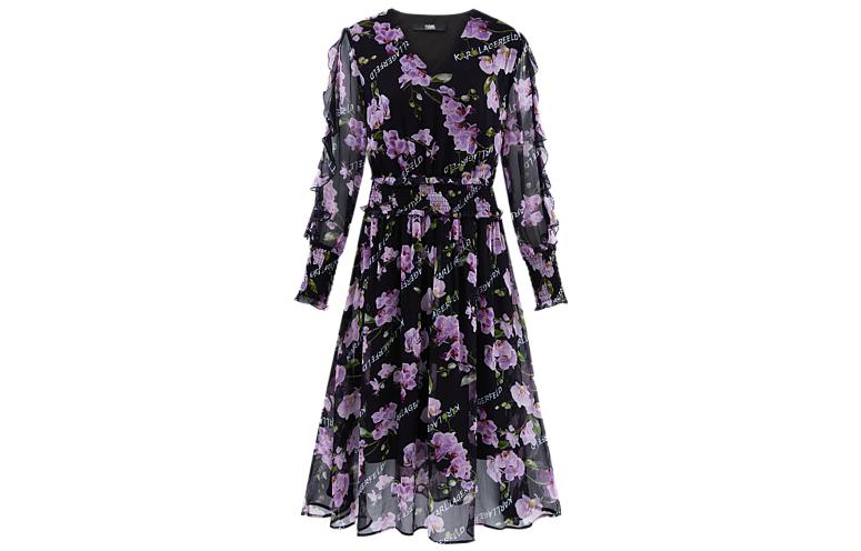 

KARL LAGERFELD / Karl Lagerfeld Jeans Karl Lagerfeld платье с длинными рукавами женское черное фиолетовое