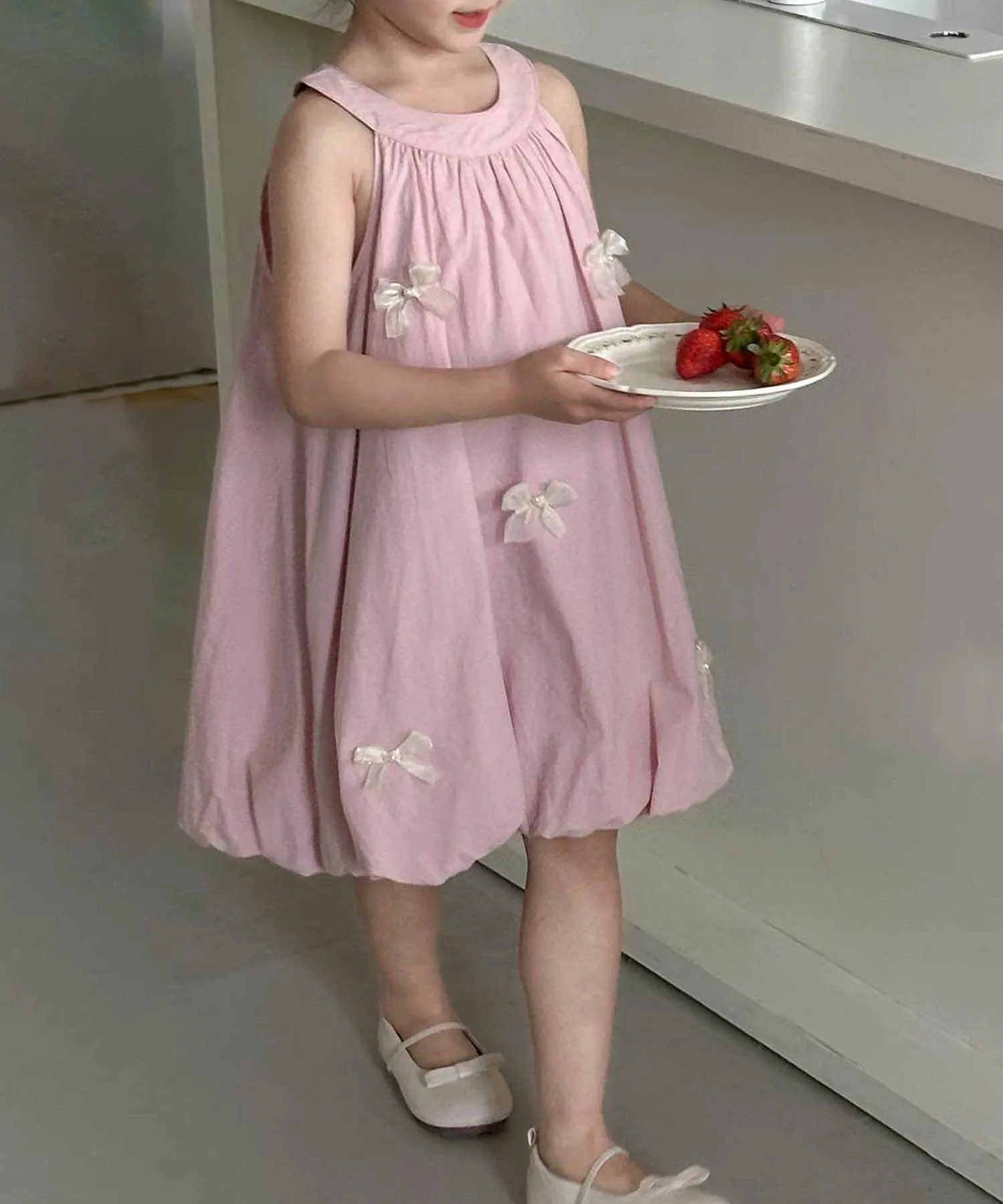 Детское платье-баллон без рукавов с лентой [aimoha-KIDS-] Aimoha Kids, pink — фото 3