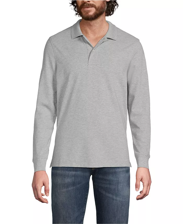 

Мужская школьная форма поло с длинным рукавом из сетчатой ткани Lands' End, серый