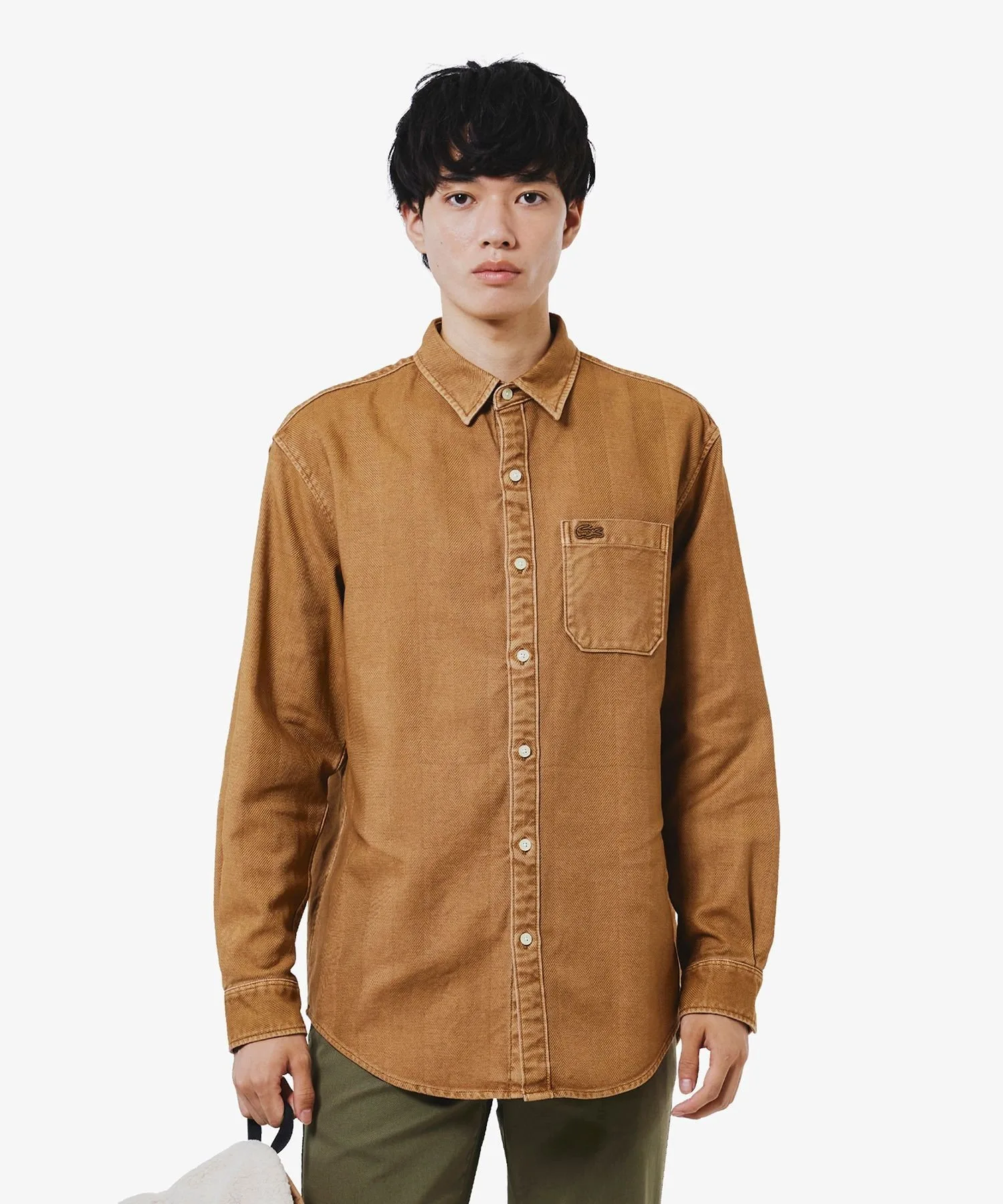 Рубашка из выстиранной фланели в елочку LACOSTE, Camel