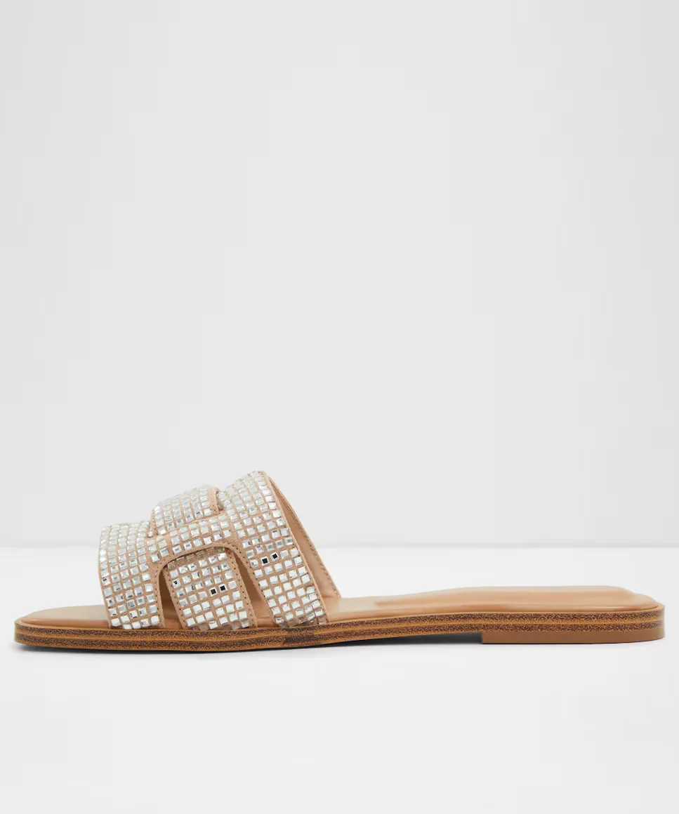 Женские кожаные босоножки на плоской подошве с квадратным носком Aldo, бежевый — фото 3