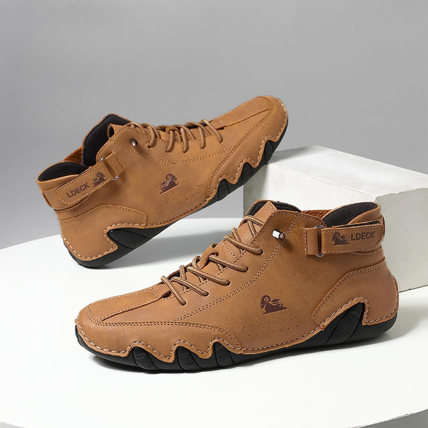 Мужские высокие ботинки FAIRSOMA Chukka с ручной отделкой, без шнуровки, водонепроницаемые, легкие, для активного отдыха на открытом воздухе, походов, кемпинга и вождения, всесезонные, из замши, плоские кроссовки, коричневый — фото 3
