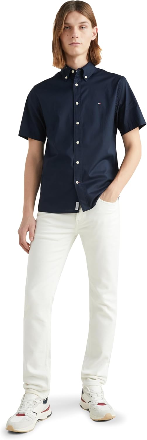 Мужские рубашки Tommy Hilfiger с коротким рукавом из поплина, классический крой, мужские рубашки на пуговицах, Desert Sky — фото 4