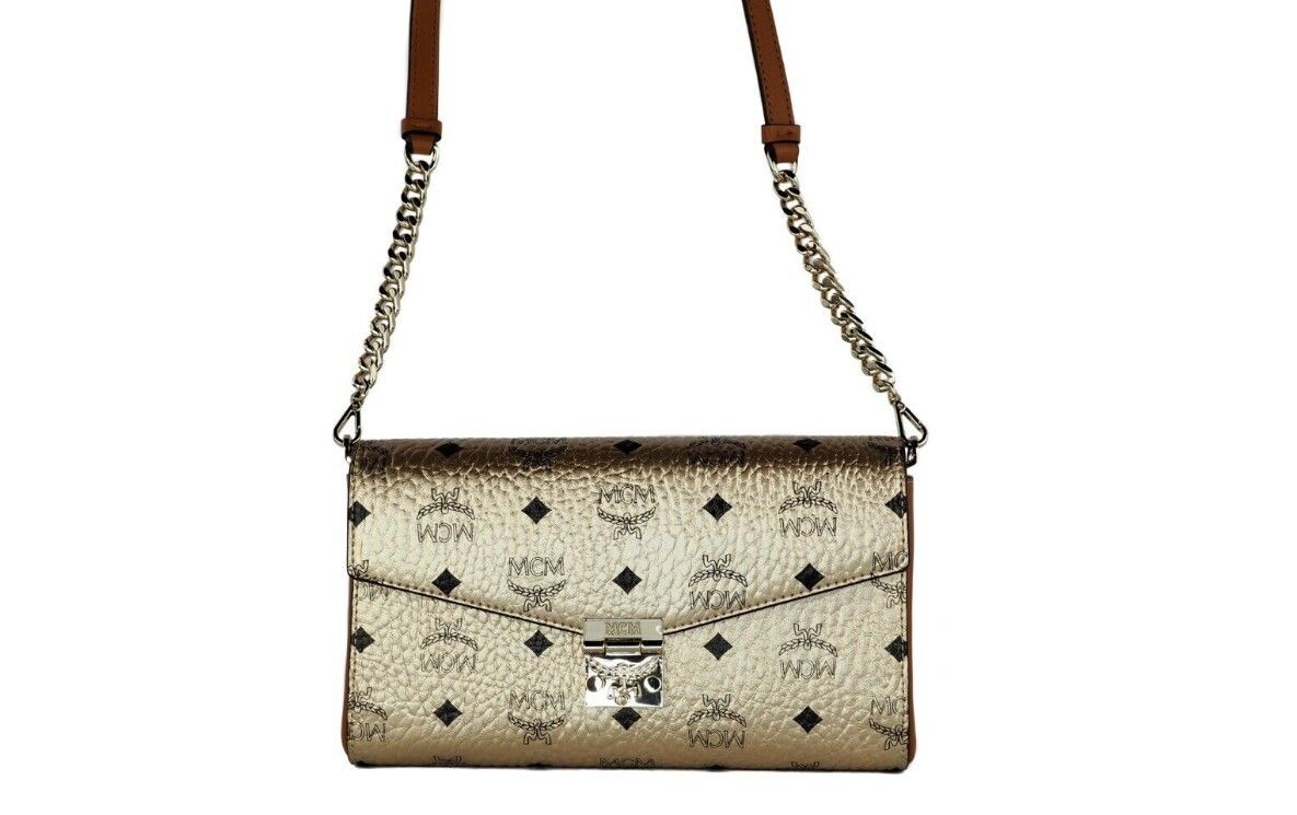 

Сумка-клатч через плечо из кожи с логотипом Berlin Gold Signature Diamond MCM