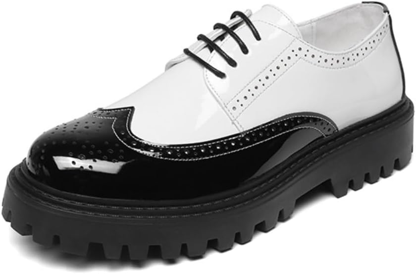 

Мужские кожаные броги-оксфорды с двухцветной платформой, скрывающие увеличение роста, черно-белые винтажные туфли для подростков, повседневная носка, уличный стиль, вечерние наряды Ctkvbmeoi