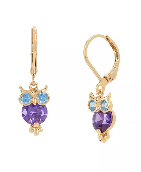 

Серьги-Подвески в форме совы с кубическим цирконием Betsey Johnson, purple/gold