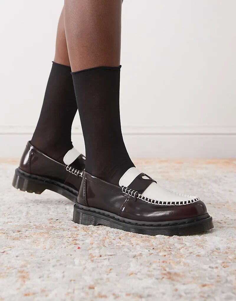 Лоферы Dr Martens Penton Heart в вишнево-красном и белом цветах