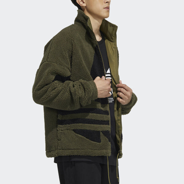 Куртка Men's adidas originals Stand Collar Zipper Long Sleeves Sports Jacket Dark Olive Green, зеленый — фото 4