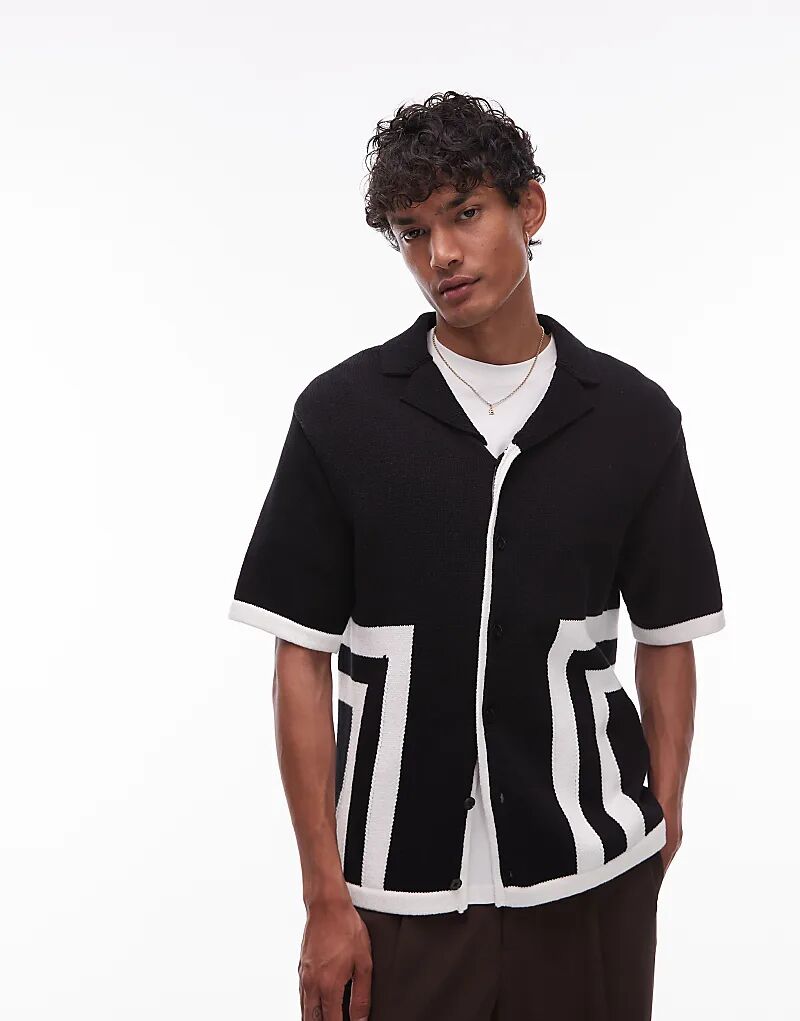 

Свободная трикотажная рубашка Topman с каймой черного цвета