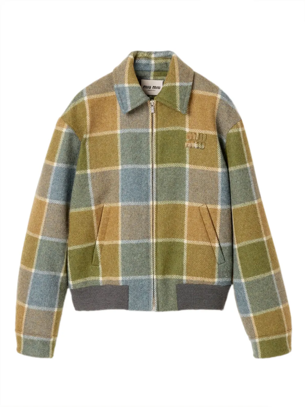 

Клетчатая куртка с вышитым логотипом Miu Miu, коричневый