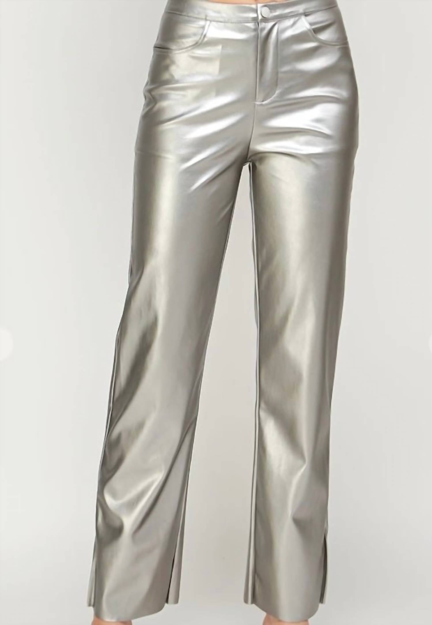 

Серебряные блестящие кожаные брюки Shimmer Strut & Bolt