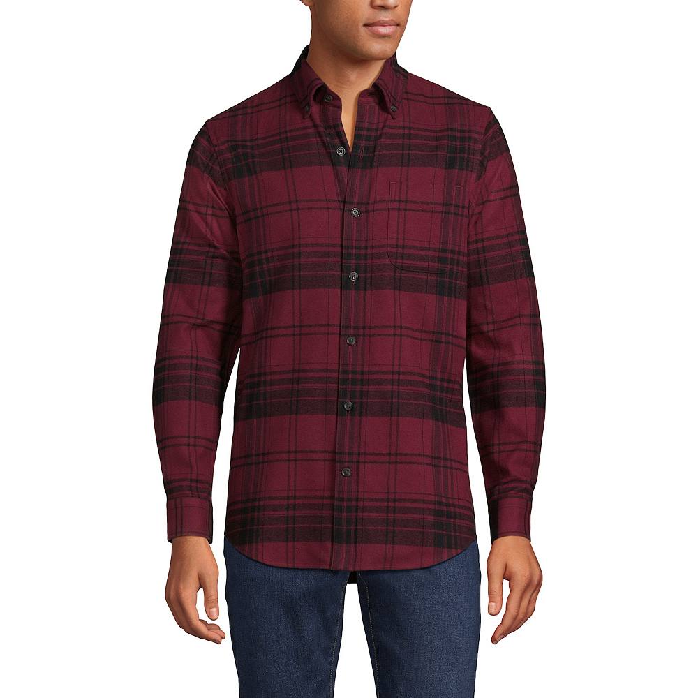 

Флагманская фланелевая рубашка строгого кроя Big & Tall Lands' End, цвет Burgundy Black Plaid