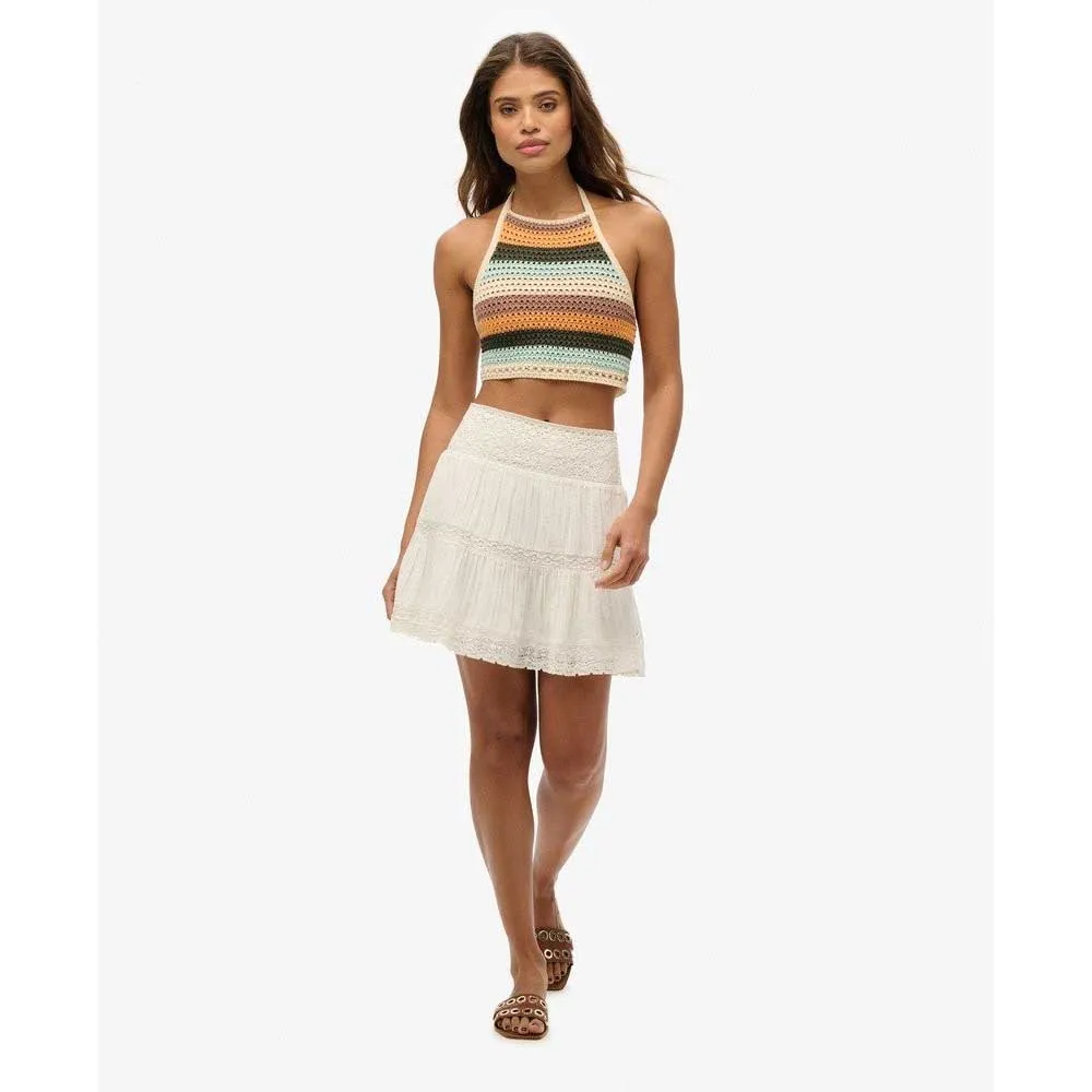 Юбка Superdry Ibiza Lace Mix short skirt, белый — фото 4