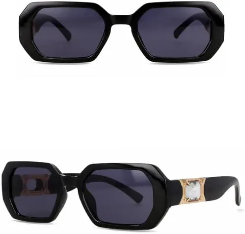 

Женские солнцезащитные очки большого размера с бриллиантами, прямоугольной формы, в винтажном стиле с полосками, защита от ультрафиолета UV400 MTZJH, Black