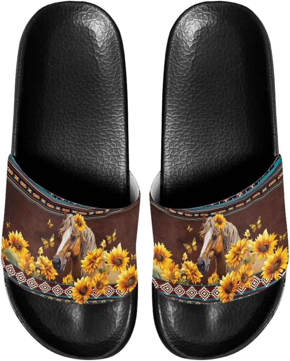 

Женские сандалии JUDENTIDOS с необычным дизайном, сандалии с мягкой подошвой, открытым носком, противоскользящие, на одной полоске, Southwest Aztec Navajo Sunflower Horse