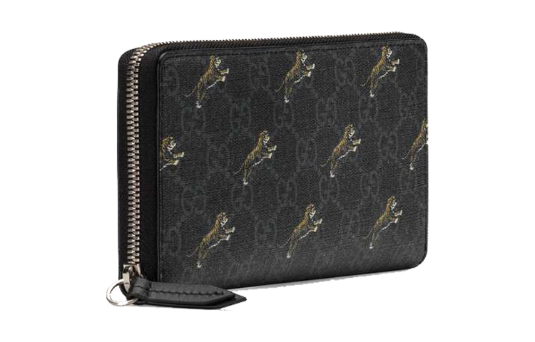 GUCCI Кожаный бумажник с канвасом мужской черно-серый — фото 3