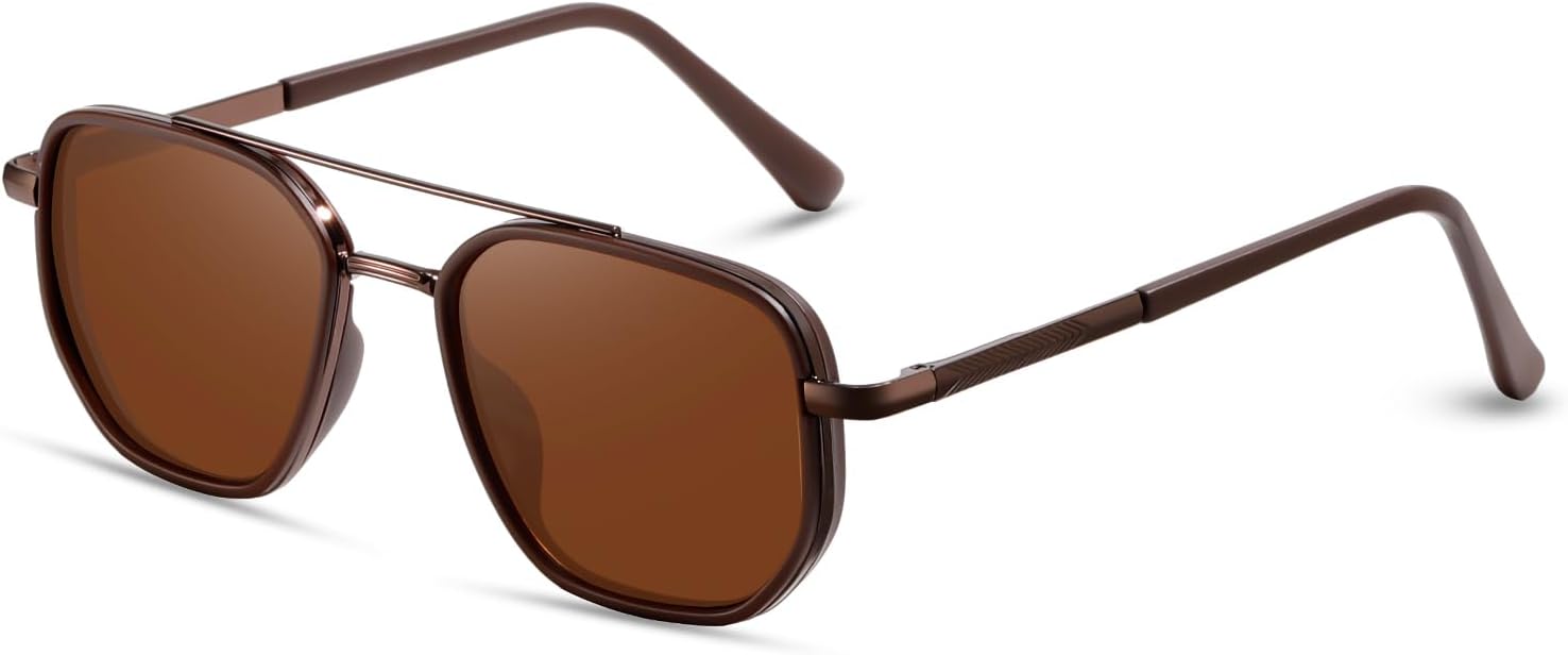 

Солнцезащитные очки-авиаторы Kimorn с поляризацией для женщин, ретро-квадратная оправа, солнцезащитные очки для вождения, путешествий и активного отдыха, защита от УФ-излучения AE1783, Coffee Brown