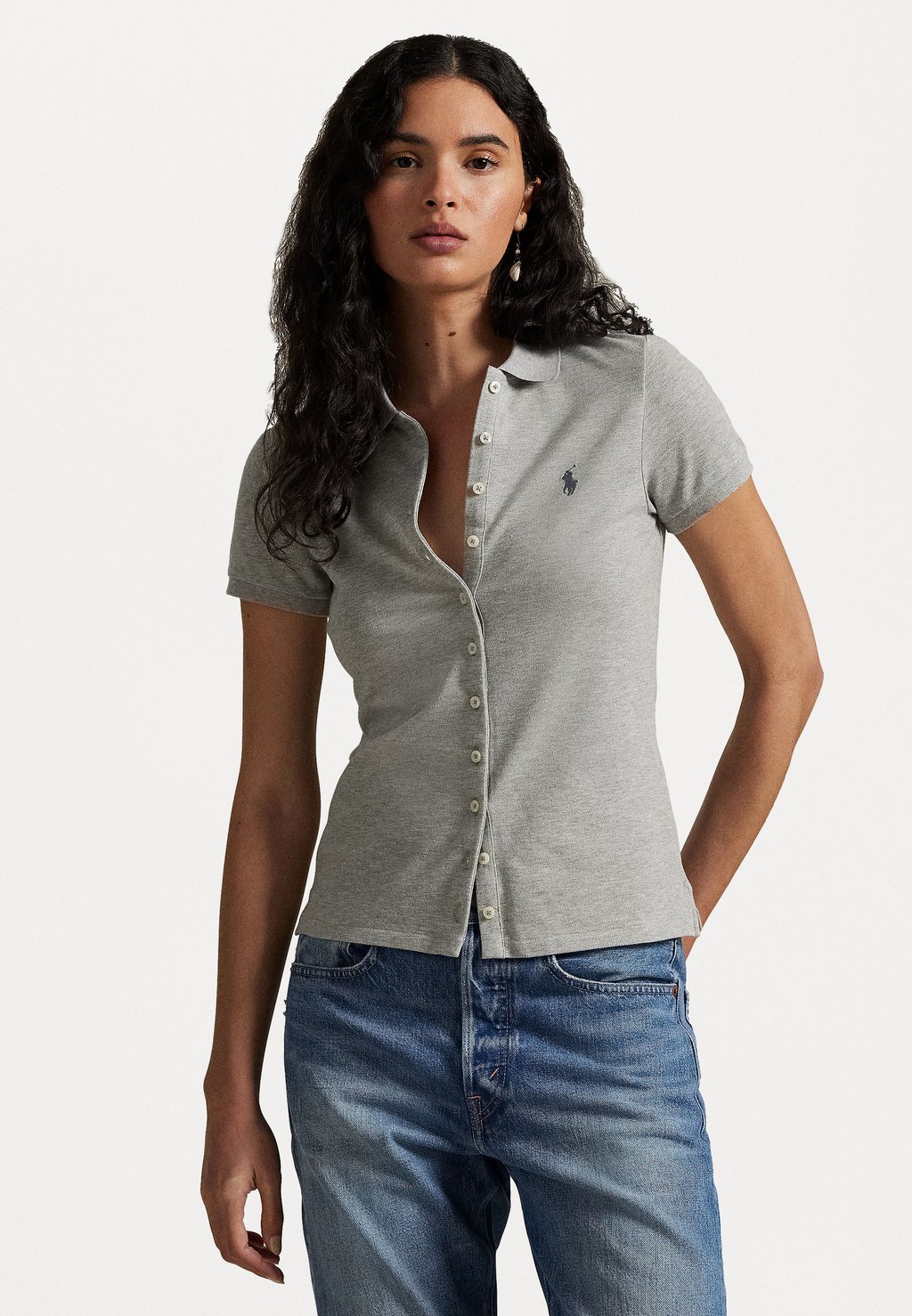 Блузка на пуговицах BUTTONED PLACKET POLO SHIRT Polo Ralph Lauren, серый