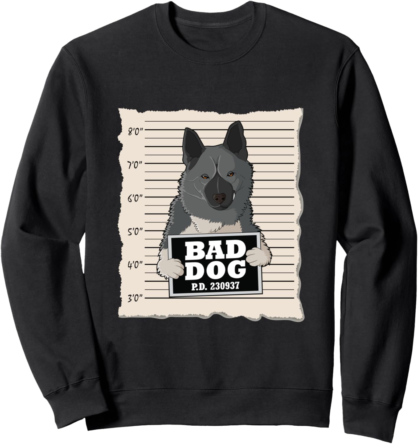 

Фотография норвежской лосиной собаки, толстовка с надписью Guilty Dog Bad Dog Mug Shot Norwegian Elkhound, черный