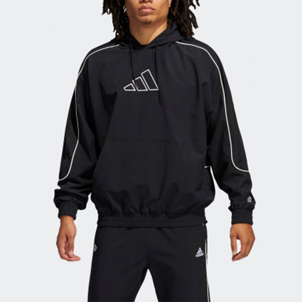 Толстовка hrd cu embroidered logo hooded pullover long sleeves black Adidas, черный — фото 3