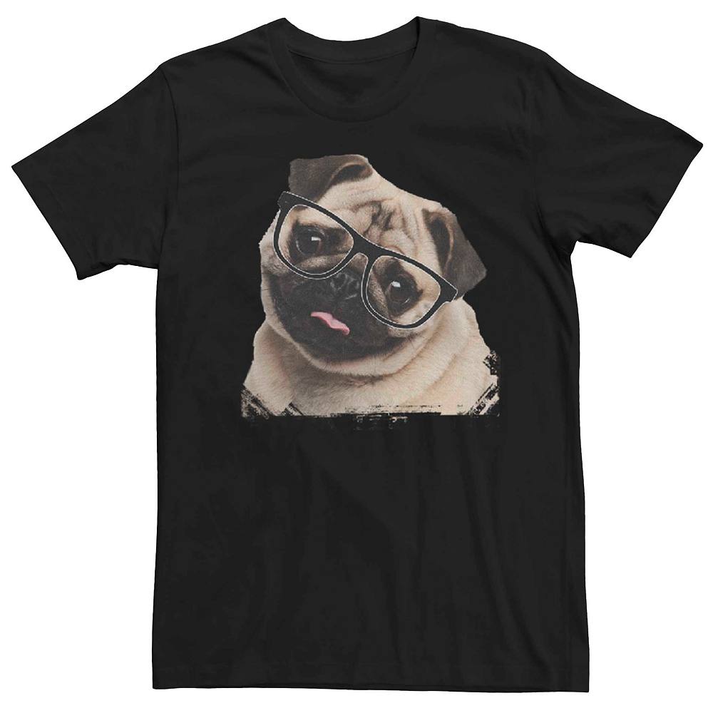 

Мужская футболка с рисунком Pug Nerd Licensed Character, черный