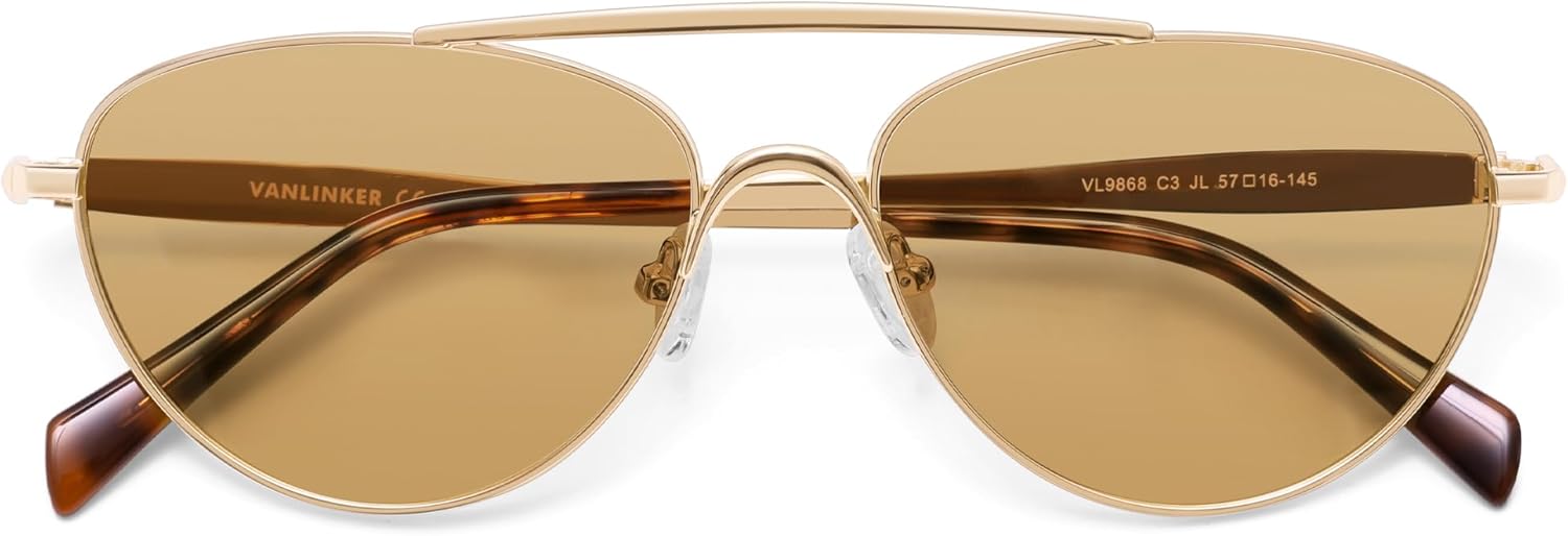 

Поляризованные солнцезащитные очки-авиаторы в стиле ретро с металлическим оправой «кошачий глаз» от VANLINKER для женщин и мужчин, модель VL9868, Gold Frame Light Brown Yellow Lens