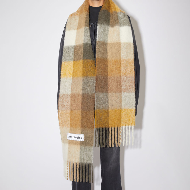 Шарф вязаный унисекс белый/бежевый/коричневый Acne Studios — фото 3