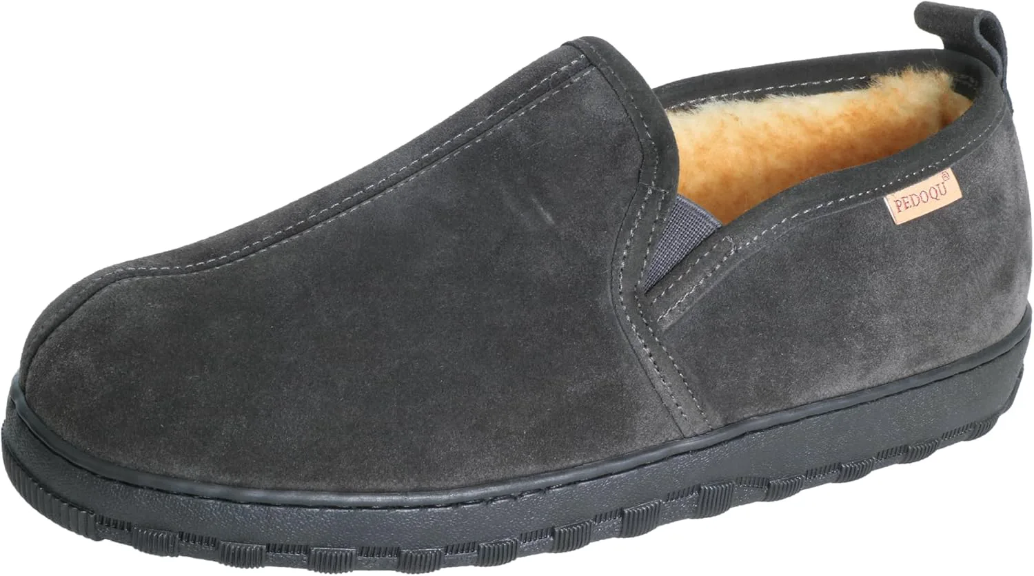 

Мужские тапочки с верхом из натуральной кожи, подкладкой из овчины, стелькой из овчины с эффектом памяти, на молнии, теплые домашние туфли с резиновой подошвой, для использования дома и на улице, мужские мокасины, ширина D PEDOQU, серый