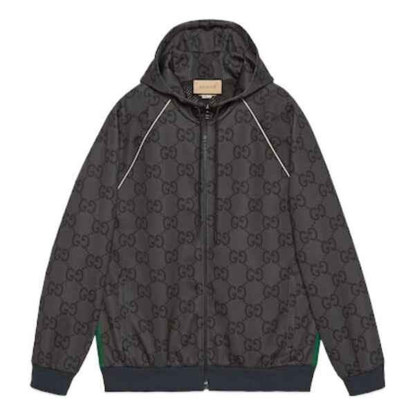 

Куртка jumbo gg zip jacket with web 'grey dark grey' Gucci, серый
