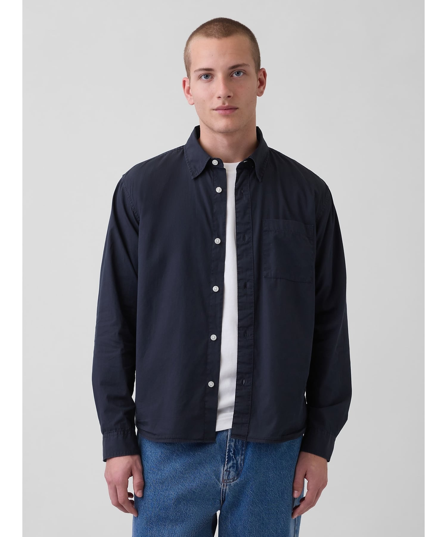 (U) Рубашка из органического хлопка свободного кроя с логотипом GAP из поплина, NAVY_UNIFORM