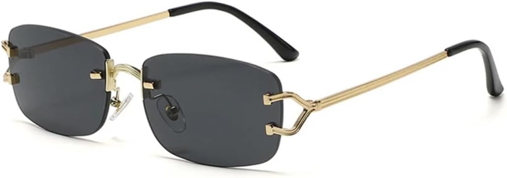 

Солнцезащитные очки с защитой от УФ-излучения UV400 | Металлическая безободковая оправа, панк-стиль, цветные линзы | Для женщин и мужчин, для занятий спортом на открытом воздухе и вождения DSVIGF, Gold-black