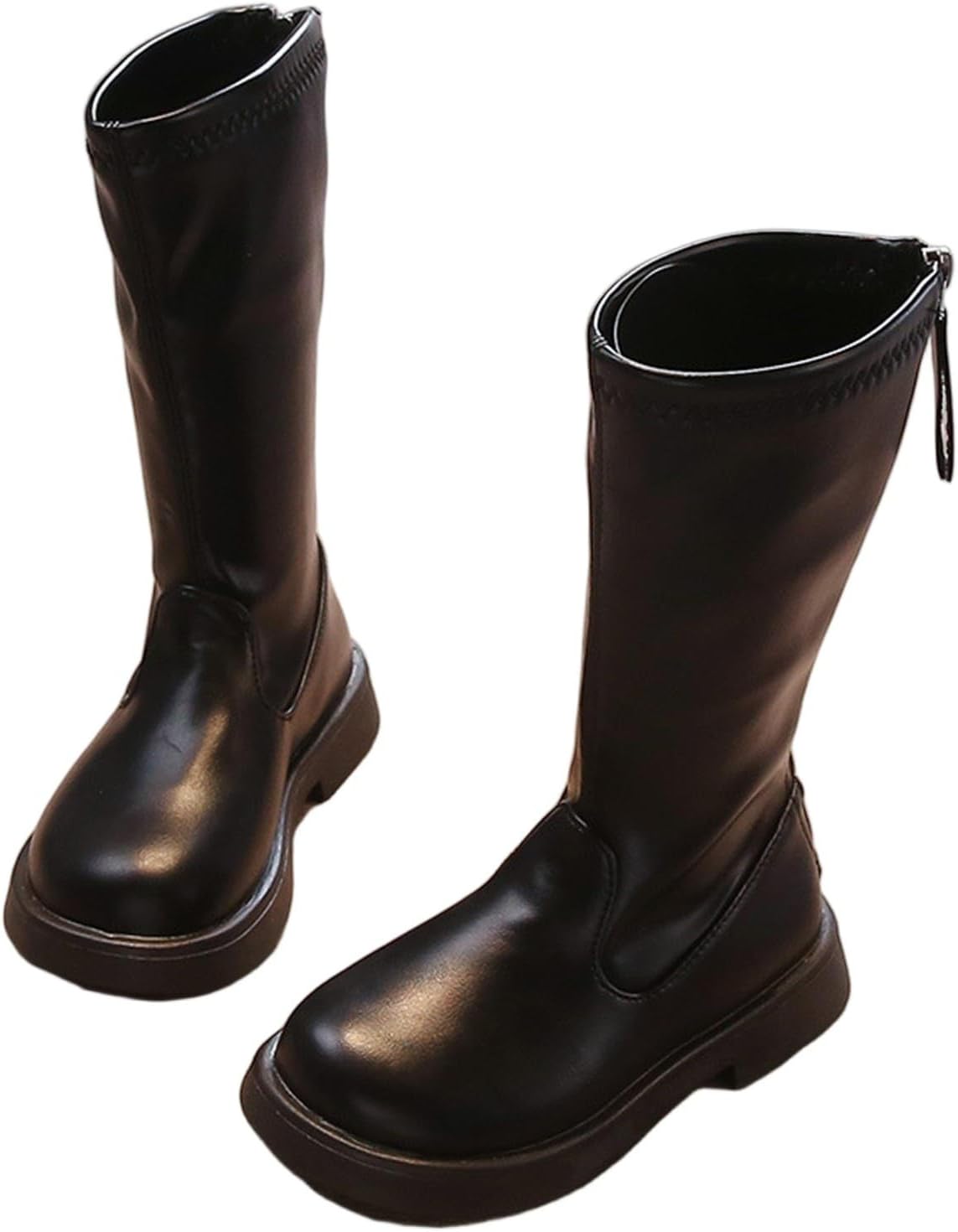 

Девочкам высокие сапоги до колена, детская мода, низкий каблук, молния сзади, высокие ботинки для езды, повседневные длинные сапоги для маленьких и больших детей Generic, Black