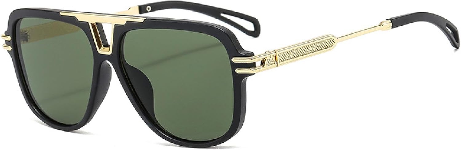 

Модные классические солнцезащитные очки с двойной перемычкой для мужчин и женщин, винтажные, для путешествий и вождения, с защитой от УФ-излучения UV400 TKKTLLT, Gold Green