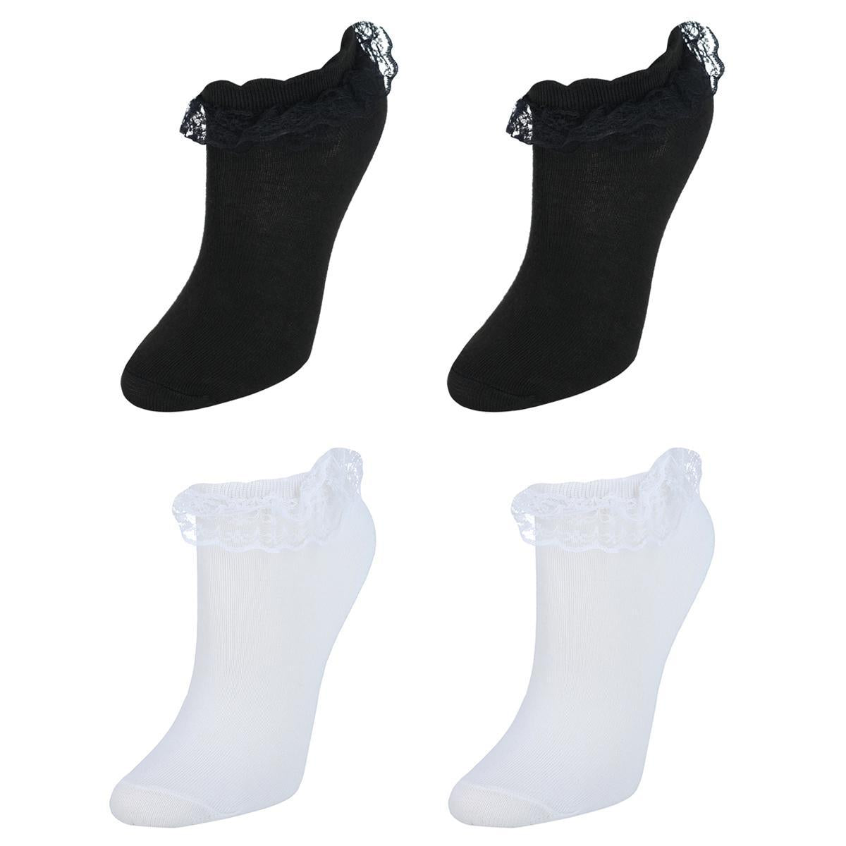 

Женские однотонные носки с оборками и низкой посадкой (4 пары) CTM, цвет 2 black, 2 white