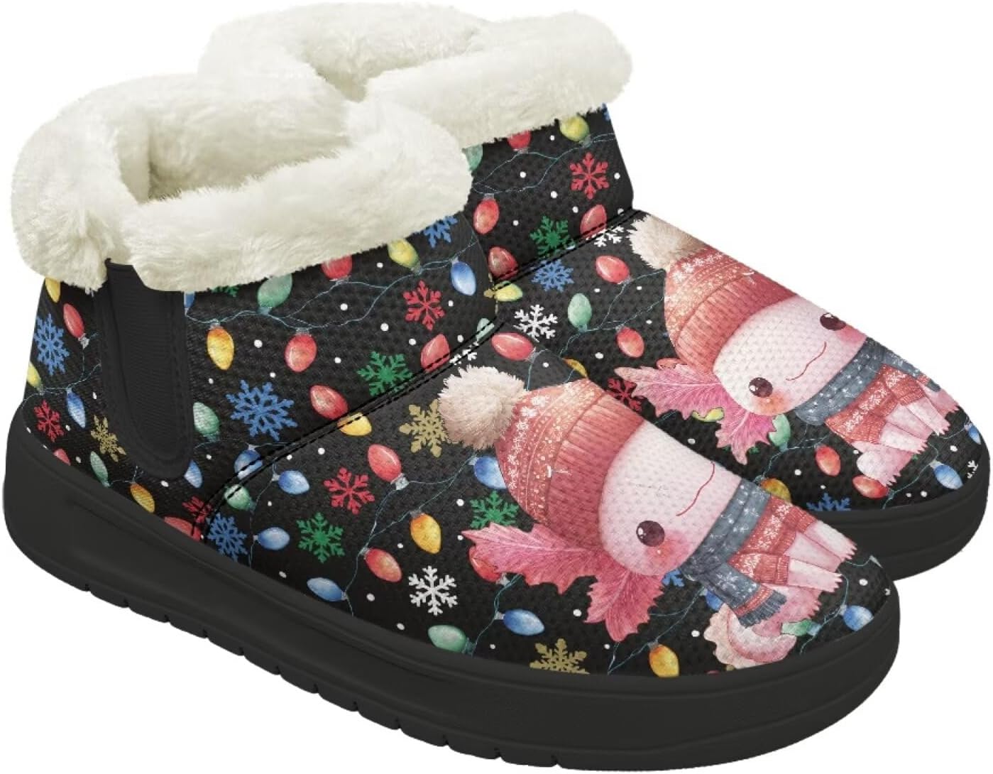 

Рождественские зимние сапоги Forchrinse для женщин и мужчин: удобные, теплые, пушистые, до щиколотки, зимние, противоскользящие, Christmas Axolotl