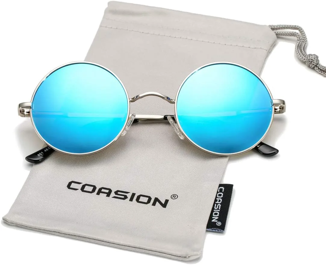 

Солнцезащитные очки COASION Retro Small Round Polarized Sunglasses for Women Men Circle UV400 Sun Glasses, C7* Silver/Blue Mirror + Silver/Green Mirror - 2 Pack
