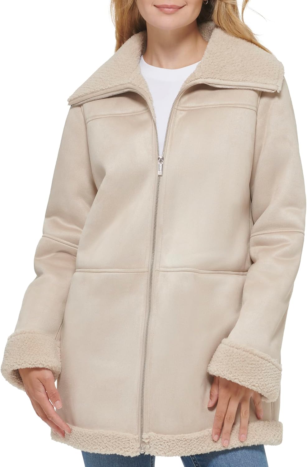 

Calvin Klein Женская уютная куртка с подвёрнутыми манжетами и искусственным мехом, Latte