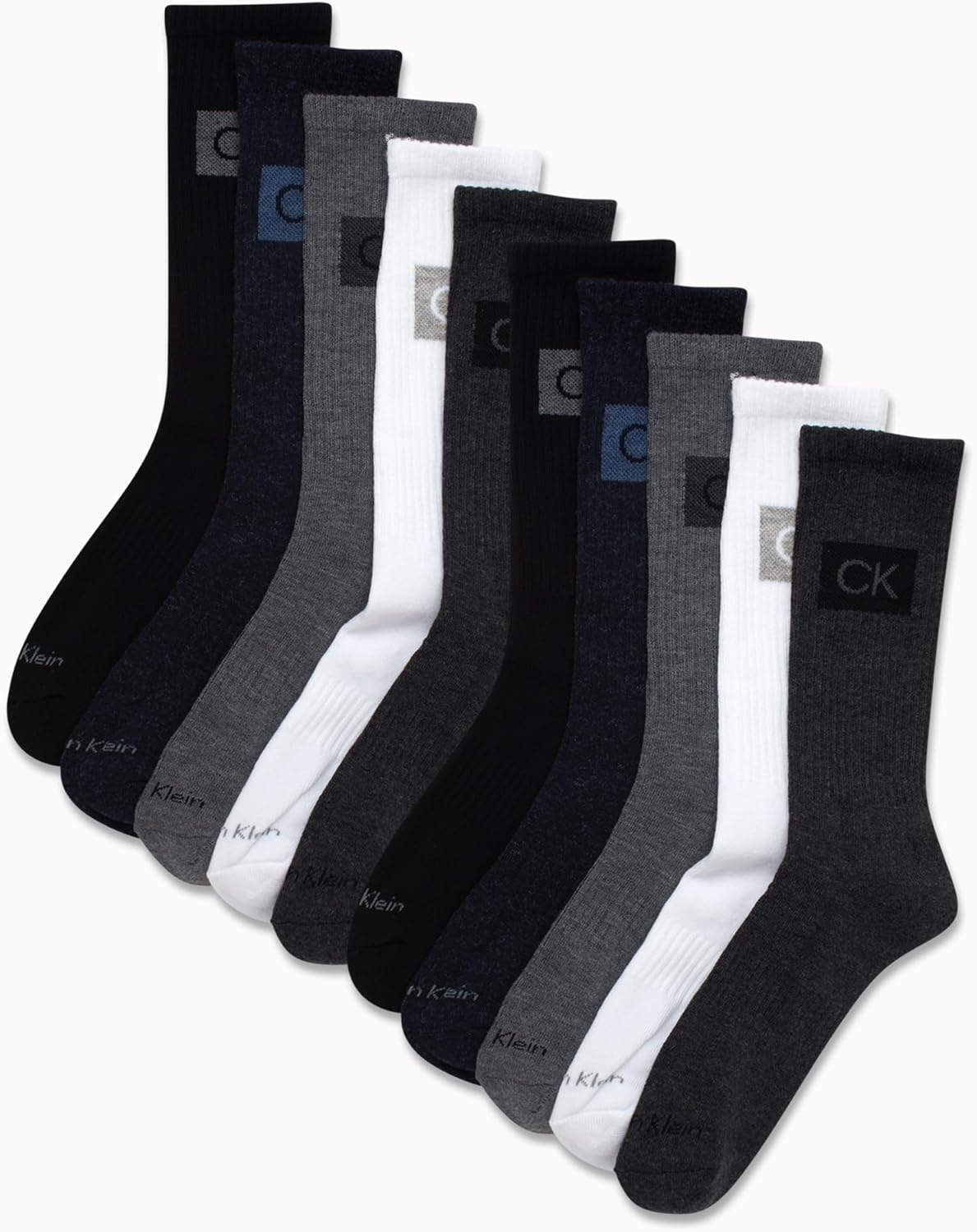 Мужские носки Calvin Klein Crew Socks - 10 пар дышащих спортивных носков с мягкой амортизацией для бега и спорта для мужчин, Heather Grey Assorted — фото 2