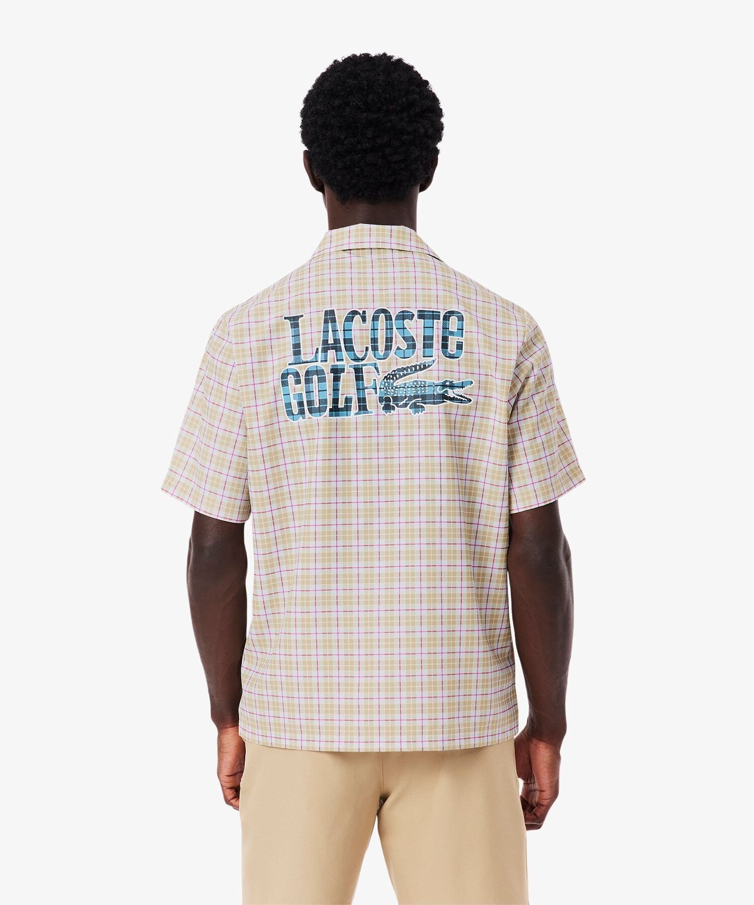 Рубашка для гольфа Lacoste в клетку с открытым воротником Lacoste, beige