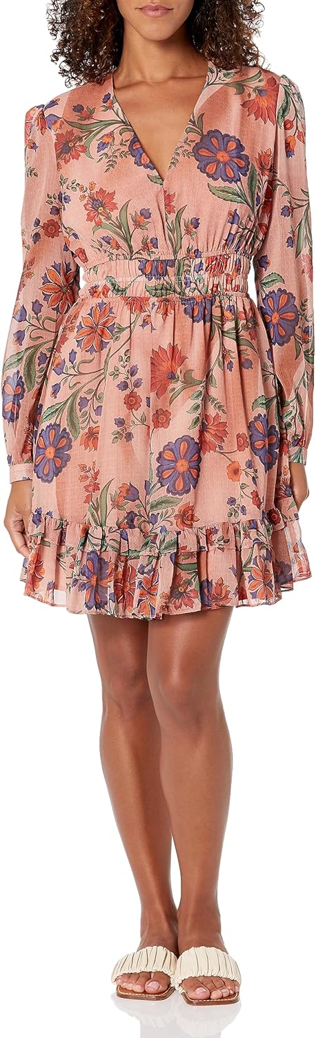 

GUESS Женское платье Brigida Flare с длинным рукавом, Free Spirit Floral Print