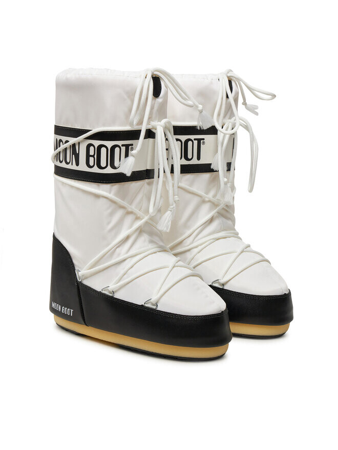 Зимние ботинки женские Moon Boot высокие, бело-черный — фото 3