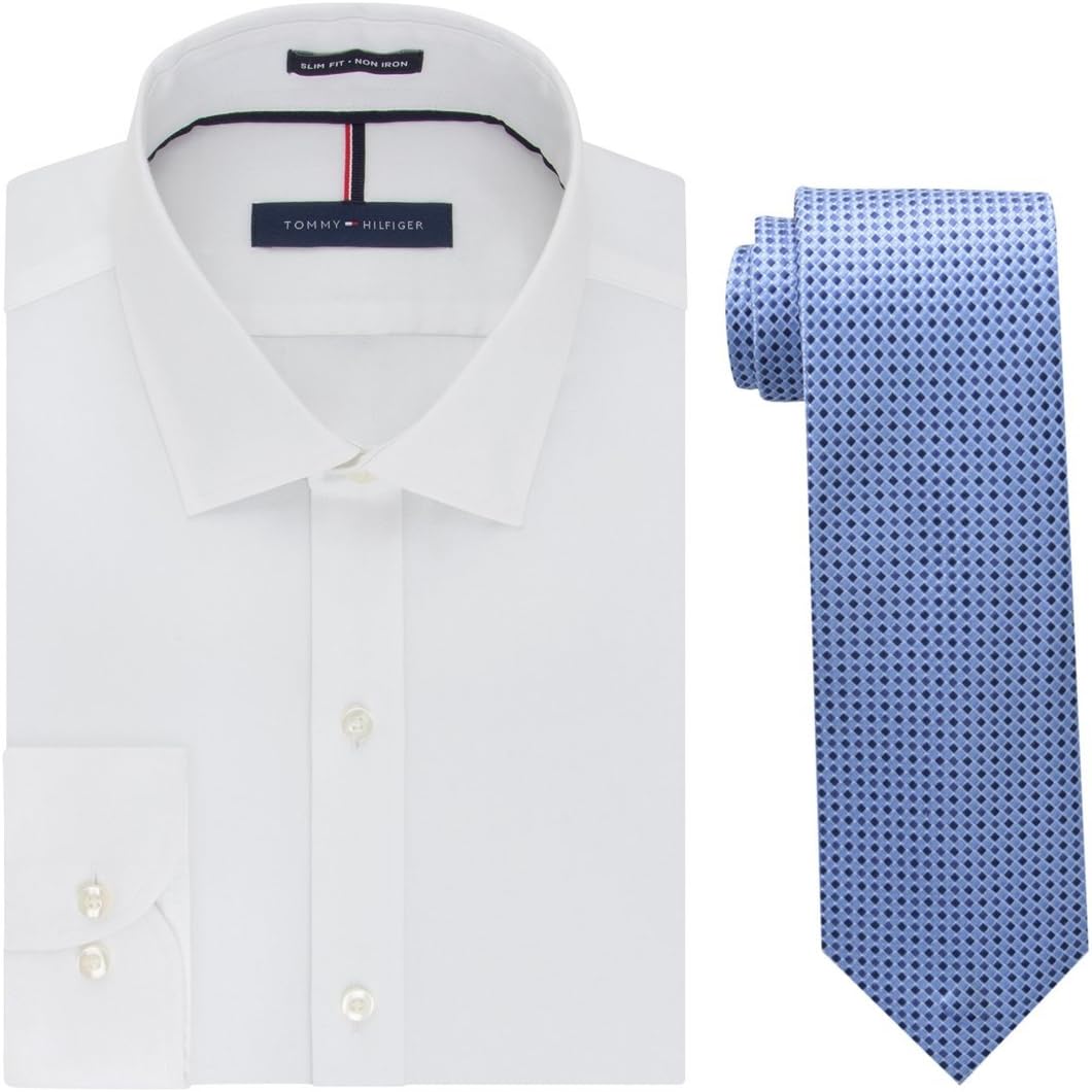 

Мужская облегающая рубашка Tommy Hilfiger в комплекте с микрогалстуком Core, White/Blue