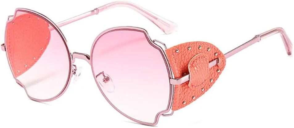 

Винтажные солнцезащитные очки в стиле стимпанк с неровной металлической оправой для женщин, с отделкой из искусственной кожи и заклепками для мужчин HDUBFY, Pink Pink