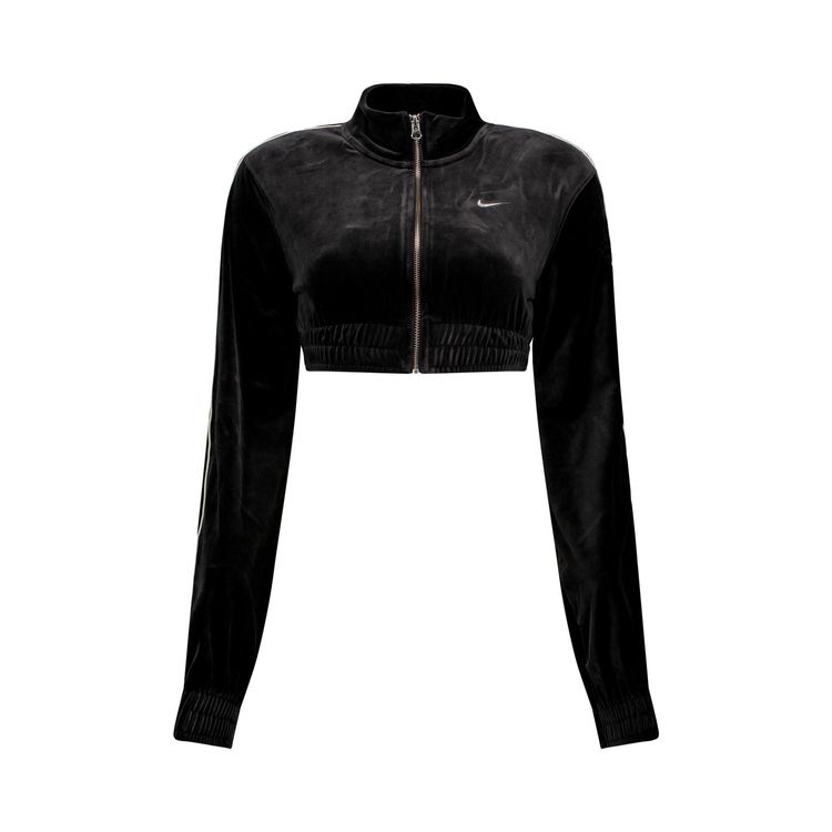 

Топ Nike Cropped Velour Full-Zip Top 'Black/Sail', черный