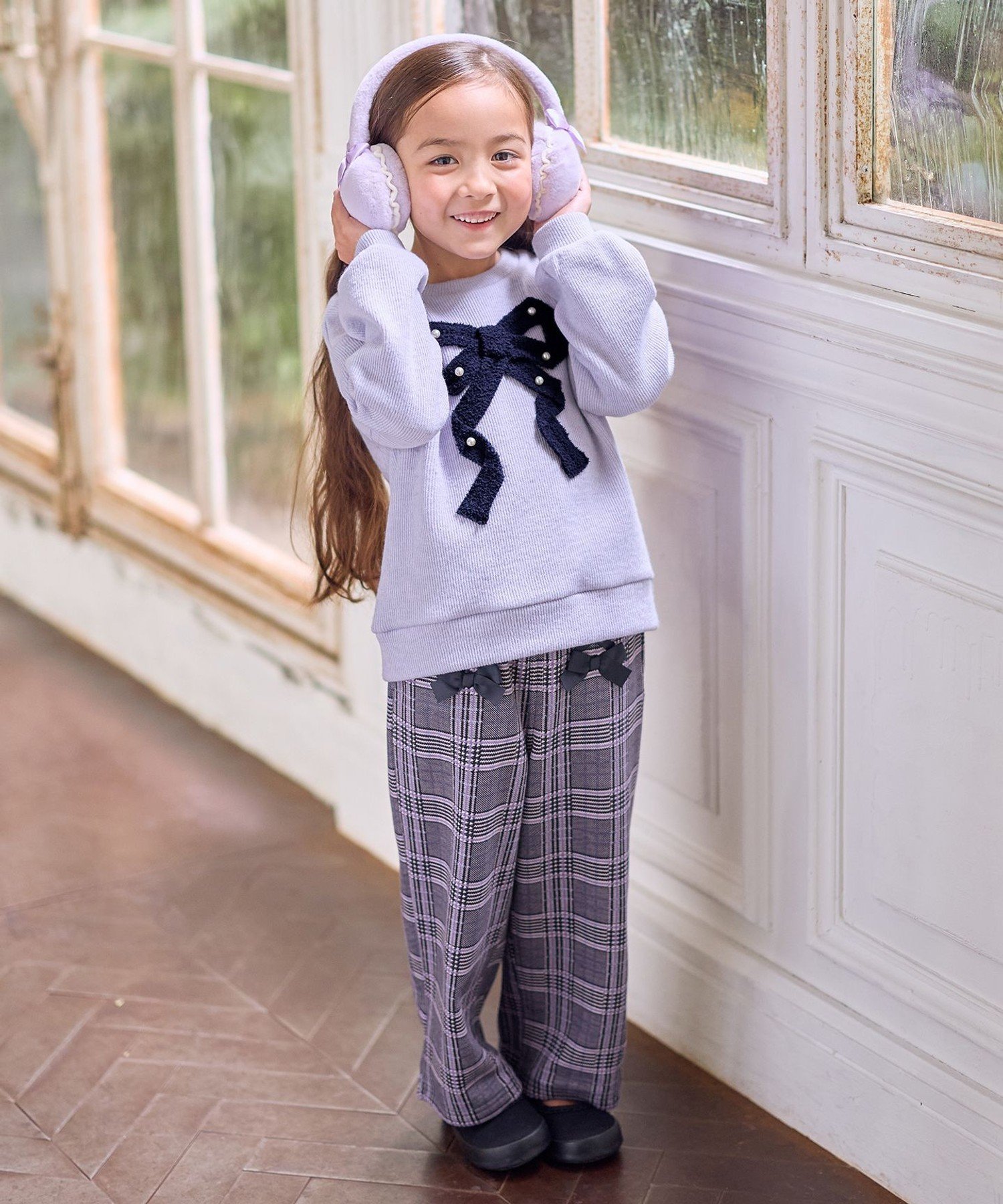 Широкие брюки на шнуровке с флисовой подкладкой ANY KIDS, Black x Check [305] — фото 2